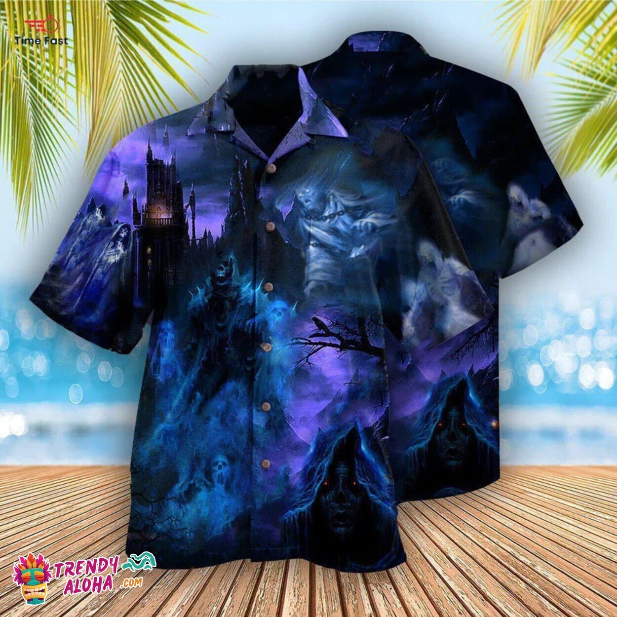 Spooky Halloween Ghost Pumpkin Hawaiian 3D Shirt Short Sleeve S to 5XL