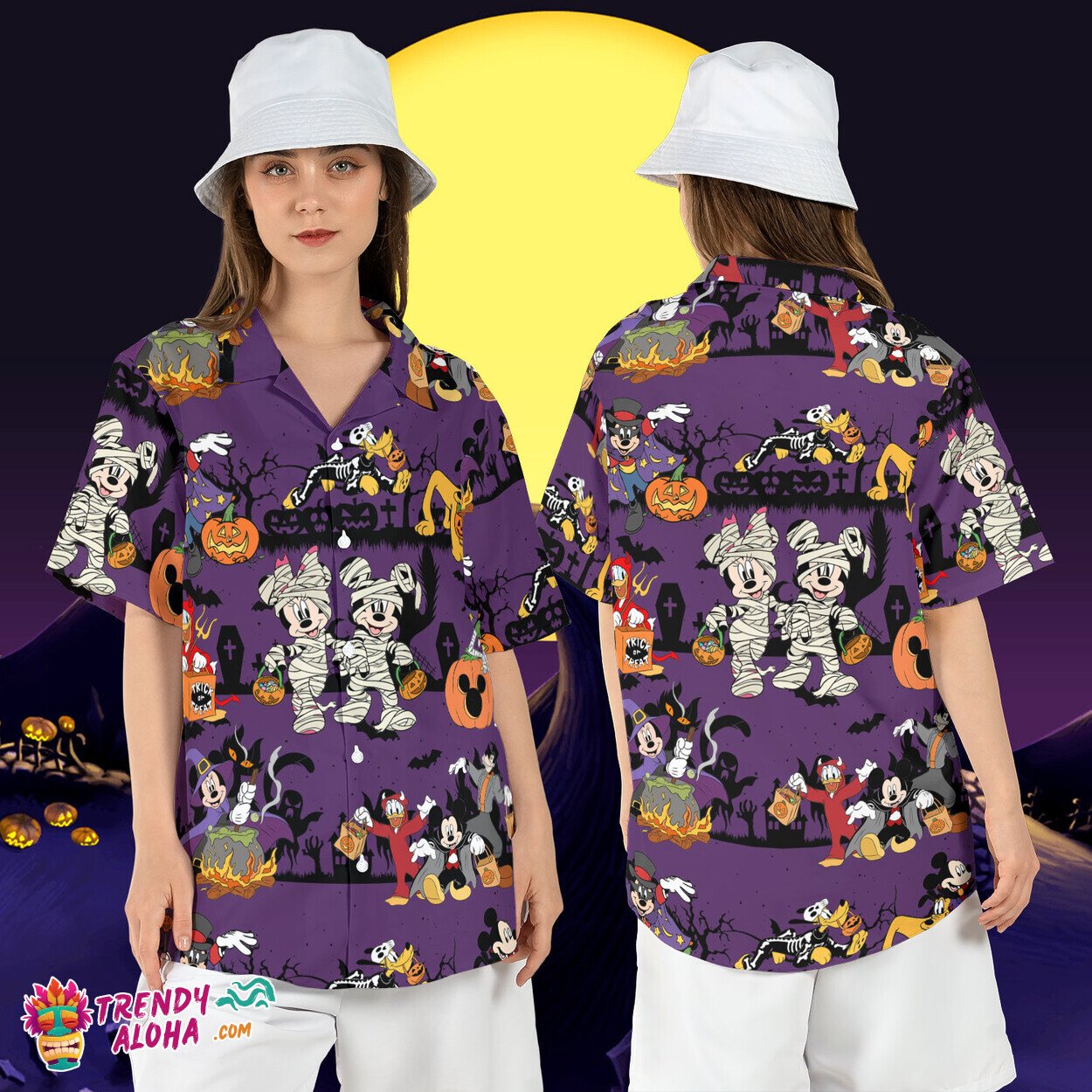 Spooky Mickey Friends Mummy Skeleton Witch Halloween Aloha Shirt