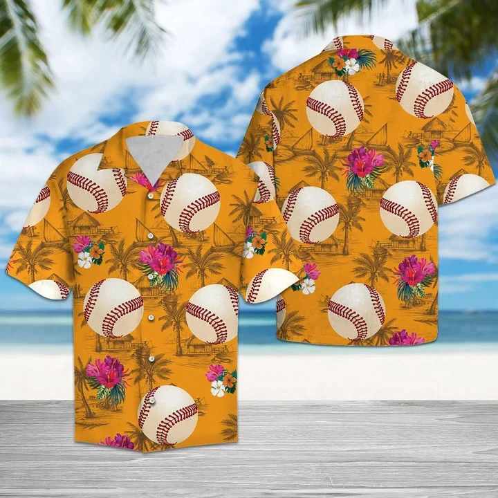 Sporty Baseball Tropical Flowers Trendy Hawaiian Shirt
