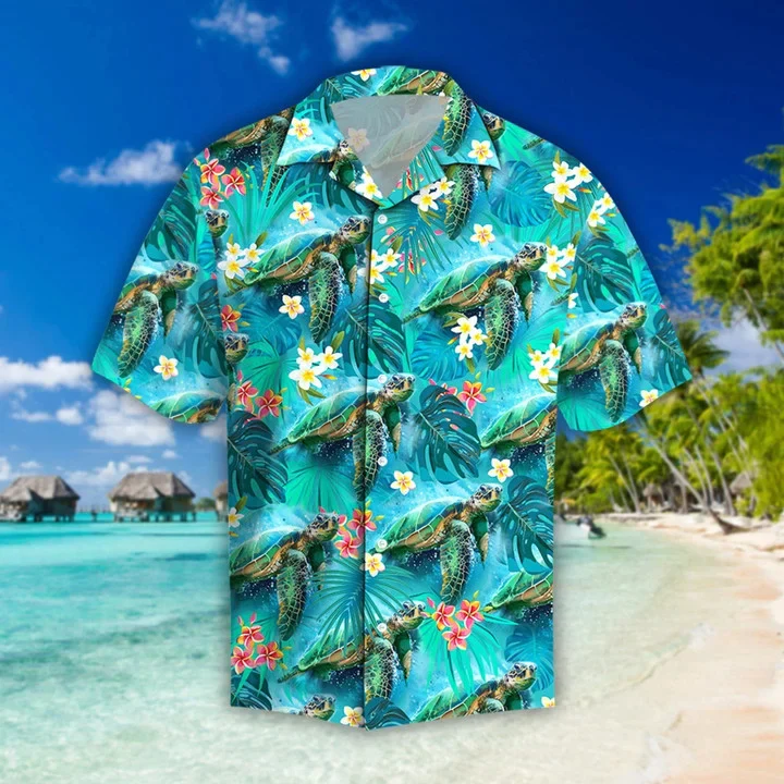 Spring Turtle Trendy Hawaiian Shirt, Aloha Shirt Gift For Summer Lover, Turtle Hawaii Tshirt