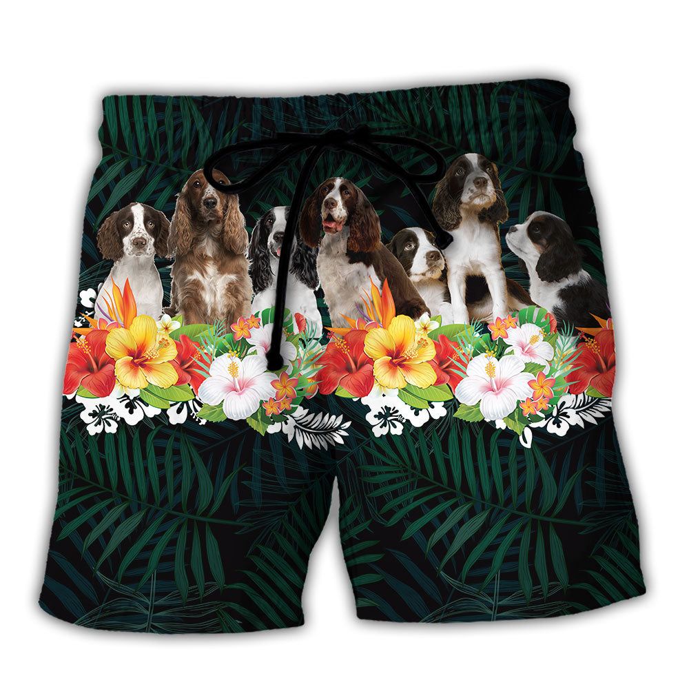 Springer Spaniel Dog Tropical Floral Trendy Aloha Hawaiian Beach Shorts Springer Spaniel Dog Tropical Floral Trendy Aloha Hawaiian Beach Shorts