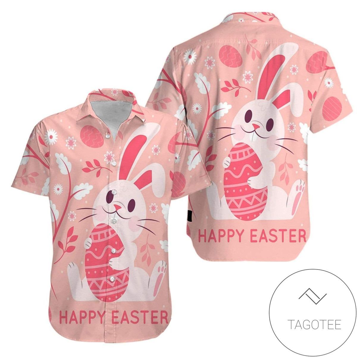 Springtime Elation with Pink Bunny Celebrating Easter Hawaiian Shirt