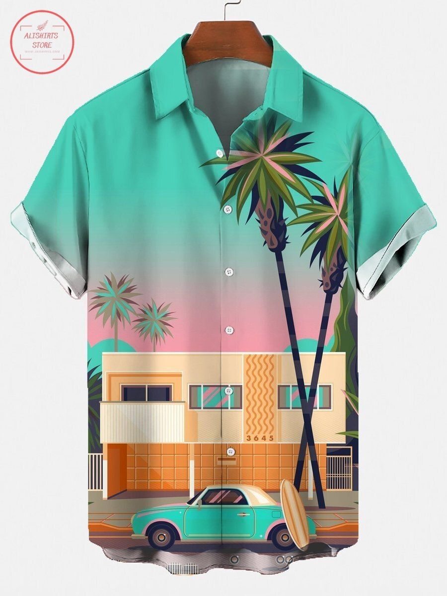 Square Neck Themed Hawaiian Shirt Unique Style