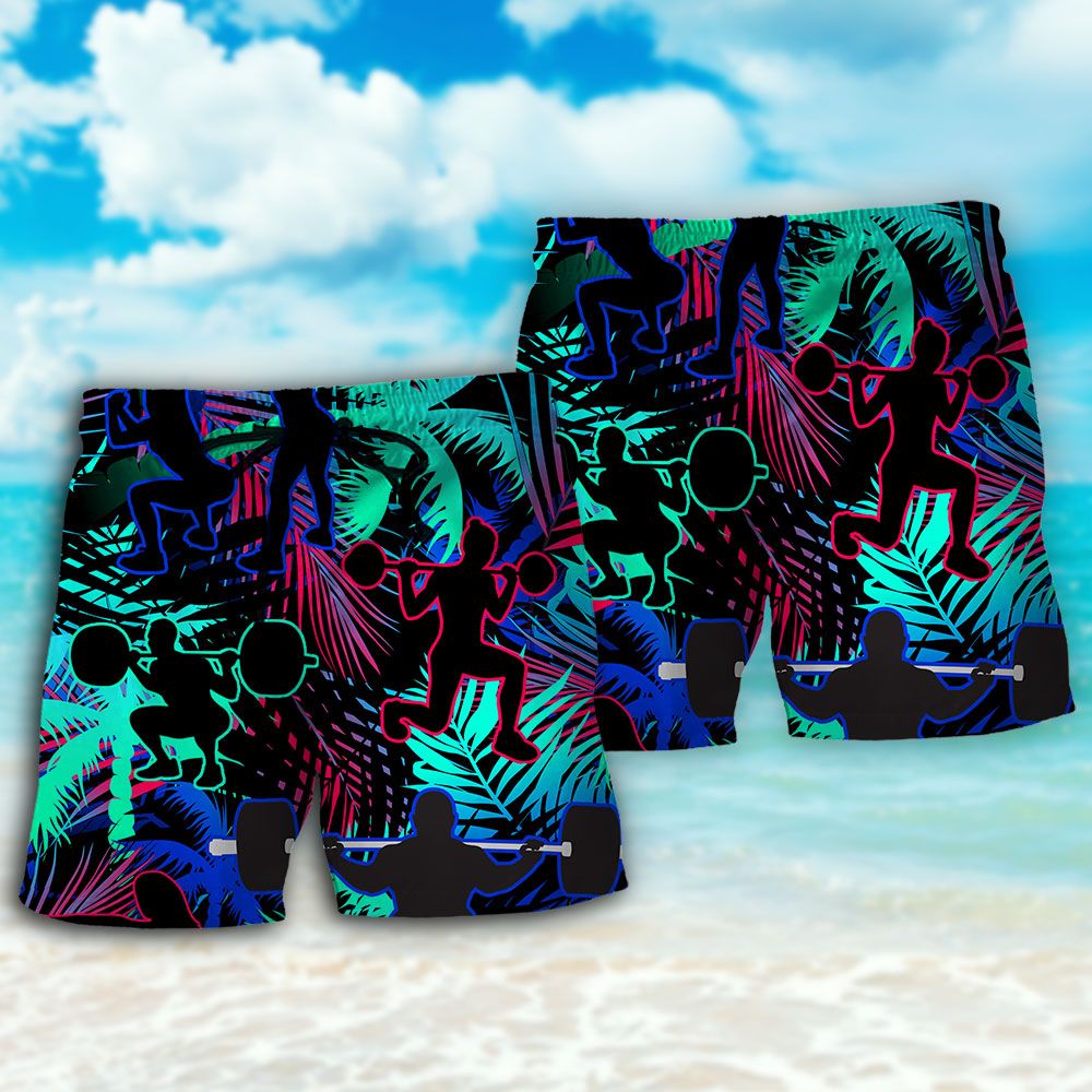 Squats Tropical Leaf Trendy Aloha Hawaiian Beach Shorts