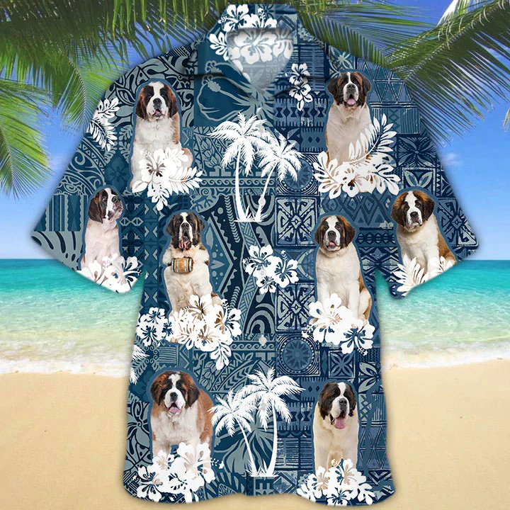St Bernard Among Flowers Hawaiian Shirt for Dog Aficionados