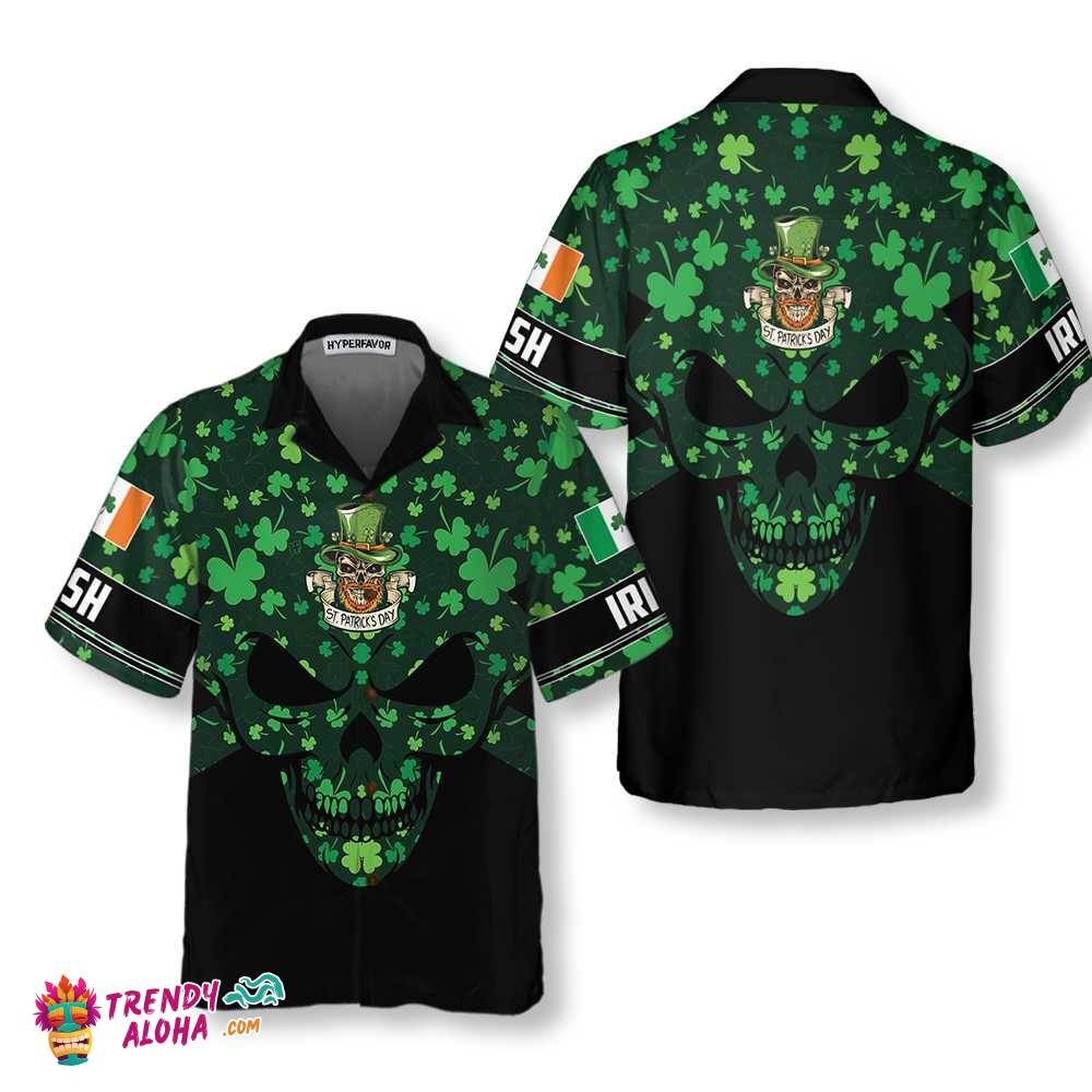 St Patrick’S Day Skull Hawaiian Shirt, St. Patricks Day Shirt, Cool St Patrick’s Day Gift