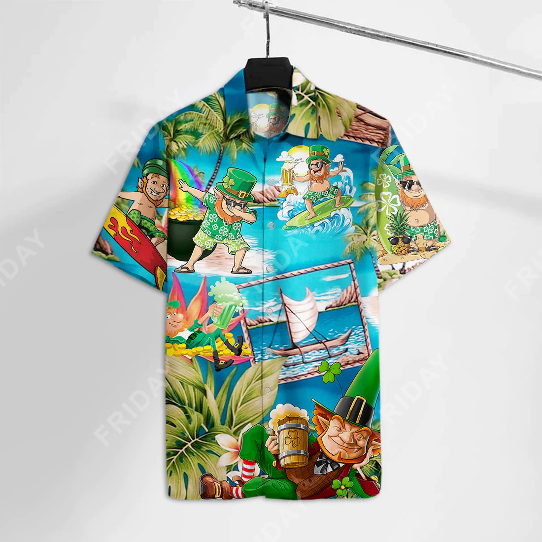 St Patrick Day Trendy Hawaiian Shirt St Patrick Day Leprechaun On The Beach Hawaii Shirt St Patrick Day Aloha Shirt