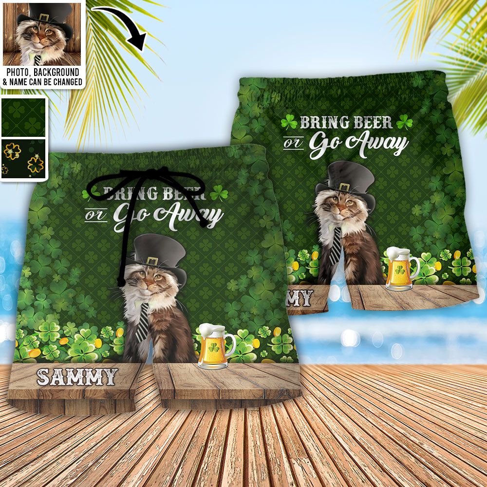 St Patrick’s Beer Cat Dog Lover Lucky Coin Custom Photo Personalized Trendy Aloha Hawaiian Beach Shorts – Personalized Photo Gifts