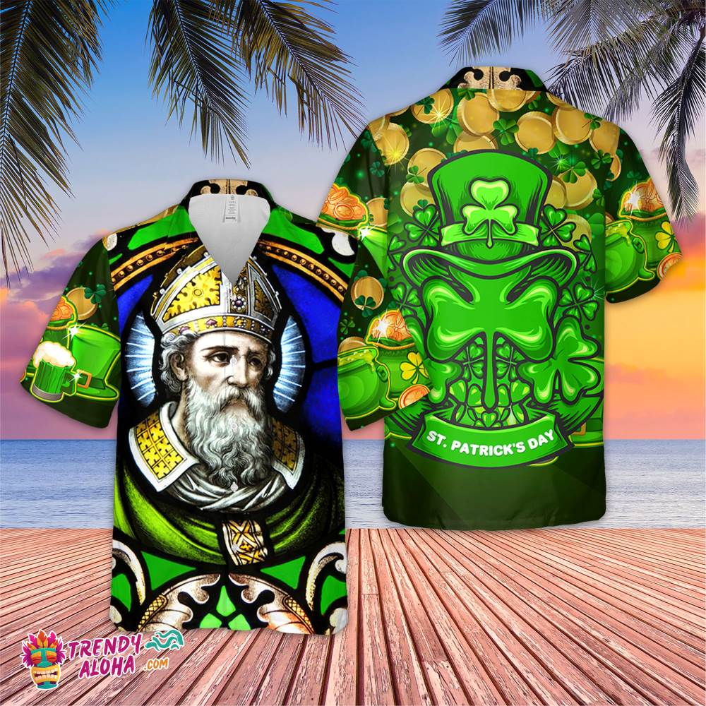 St Patricks Cross Coin Hawaiian Shirt St. Paddy’s Holiday, Aloha Beach Shirt Hawaii Shirt, Irish Shamrock Hawaiian Shirt