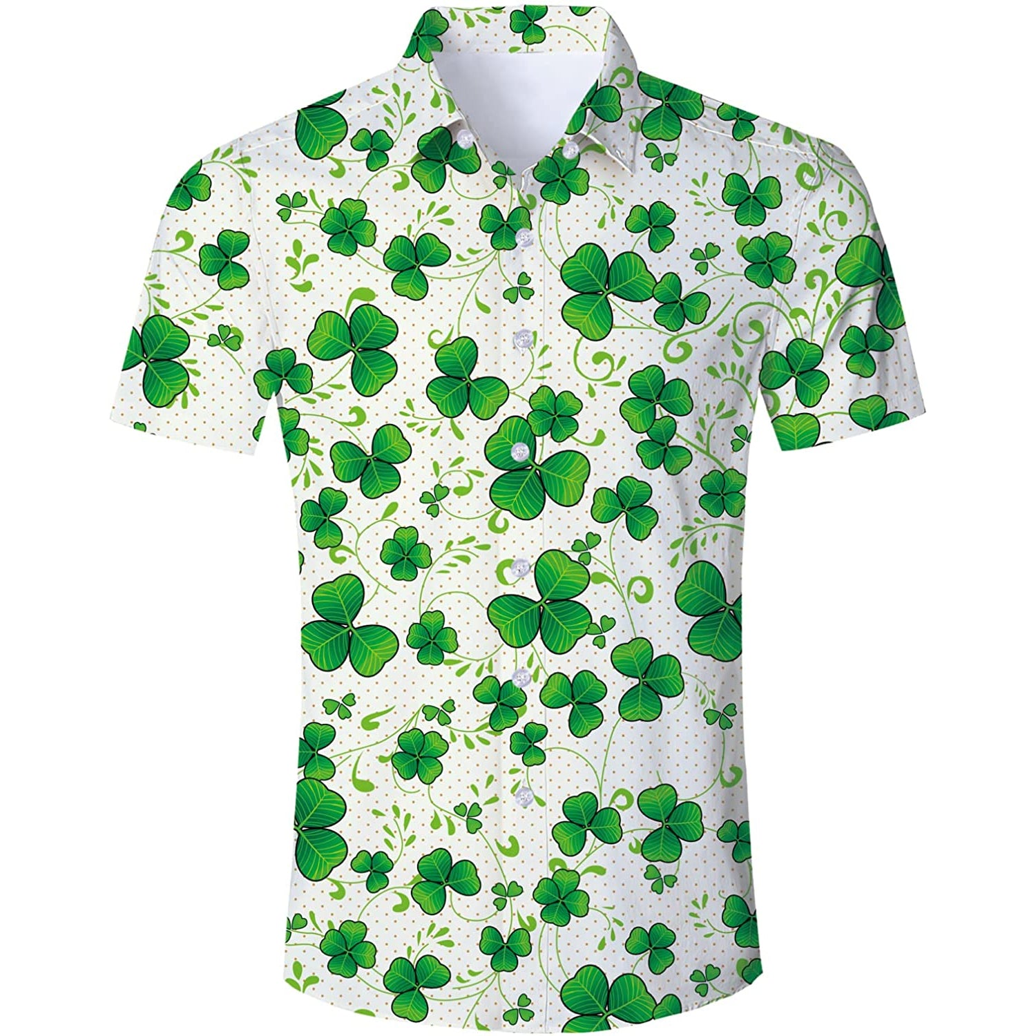 St Patrick’s Day Fun Green Shamrock Printed Hawaiian Shirt Holiday and Party Wear