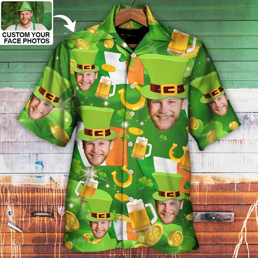 St Patrick’s Day Happy Funny Gift Custom Photo Hawaiian Shirt