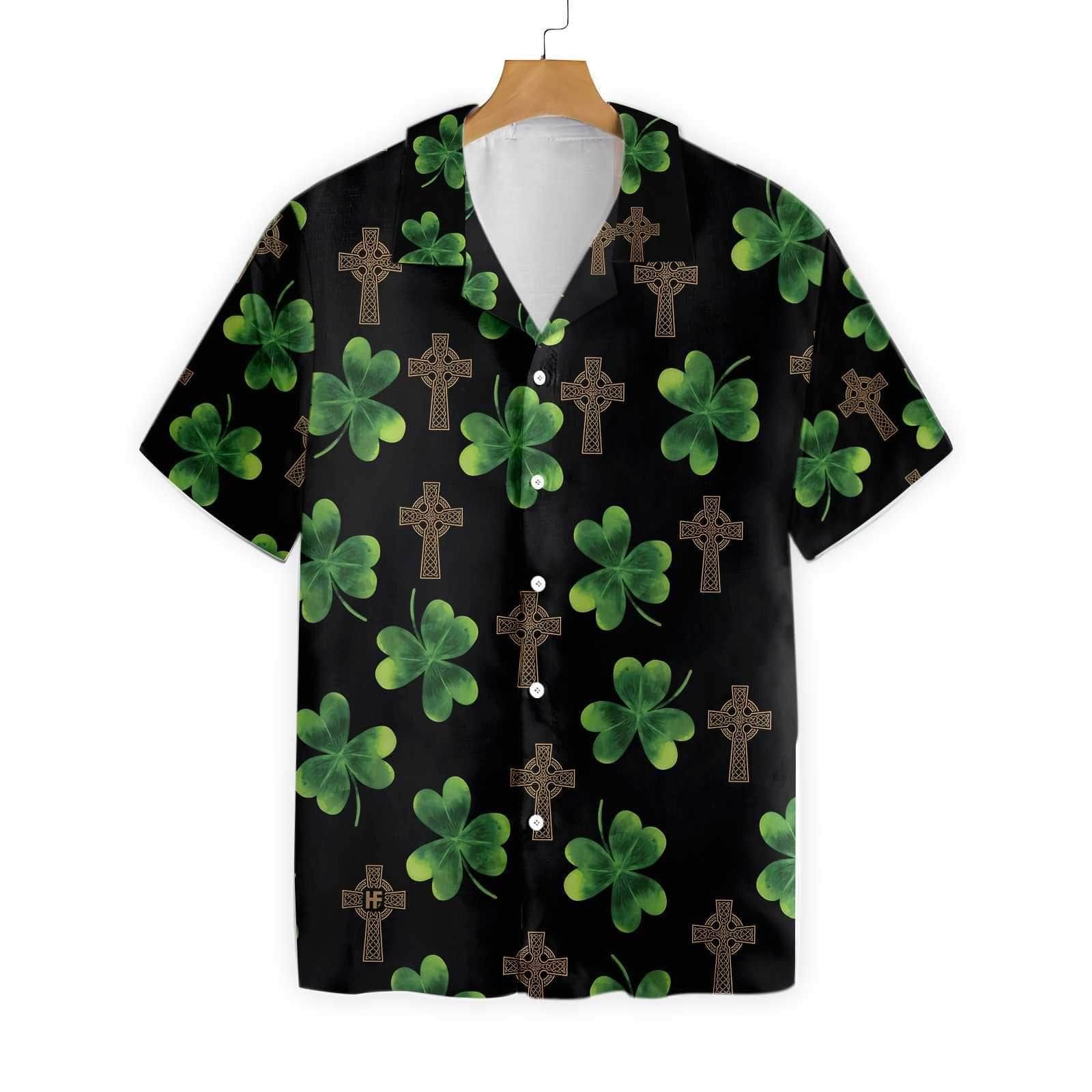 St Patrick’s Day Hawaii Shirt Celtic Cross Clover Black Aloha Shirt St Patrick’s Day Shirt