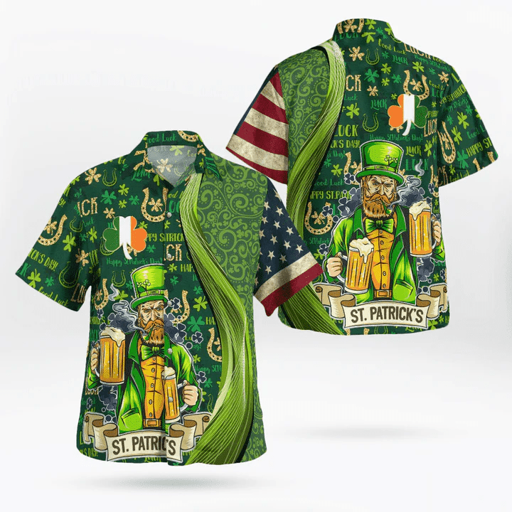 St Patricks Day Hawaii Shirt Good Luck Shamrock Drinking Man Aloha Shirt St Patricks Day Hawaiian Shirt
