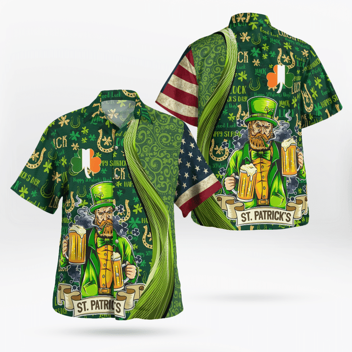 St Patrick’s Day Hawaii Shirt Good Luck Shamrock Drinking Man Aloha Shirt St Patrick’s Day Shirt