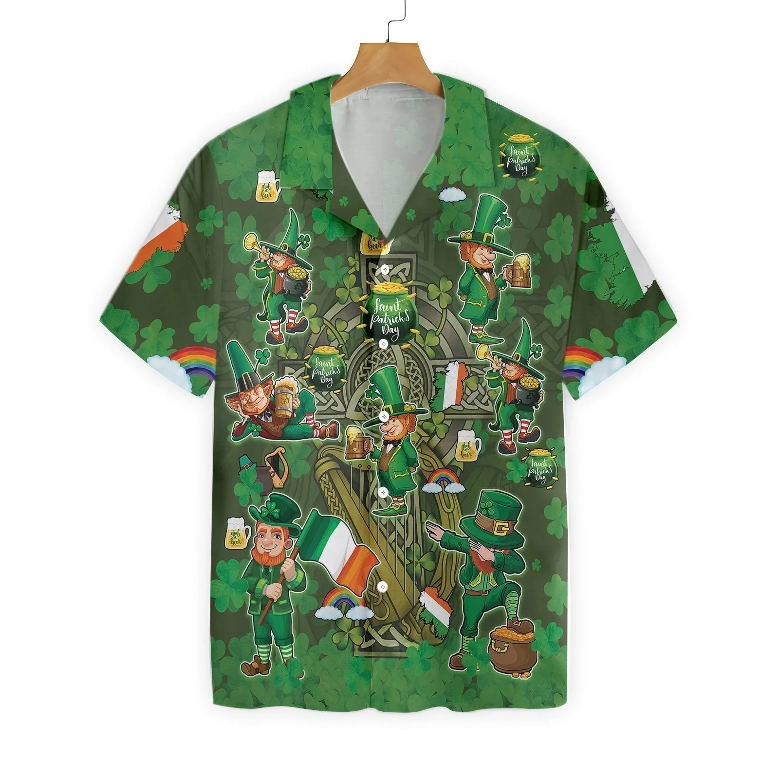 St Patrick’s Day Hawaii Shirt Leprechauns Clover Aloha Shirt St Patrick’s Day Trendy Hawaiian Shirt