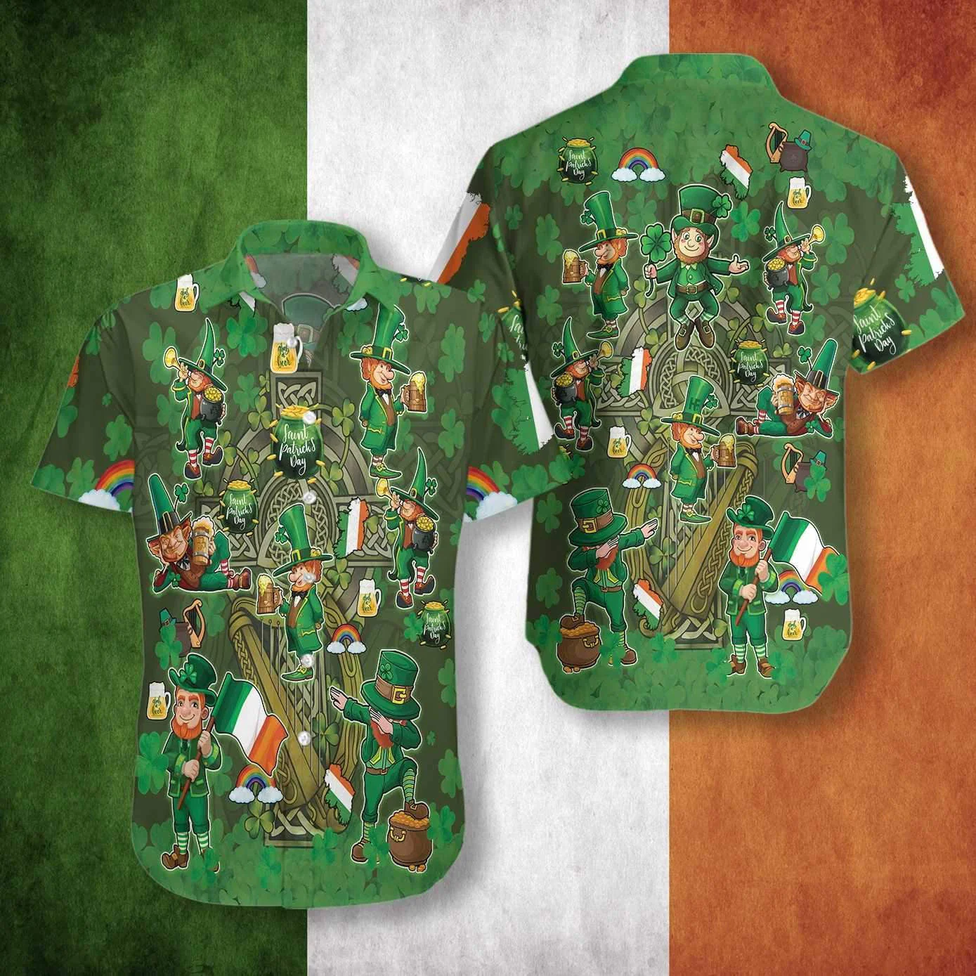 St Patrick’s Day Hawaii Shirt Leprechauns Clover Aloha Shirt St Patrick’s Day Trendy Hawaiian Shirt