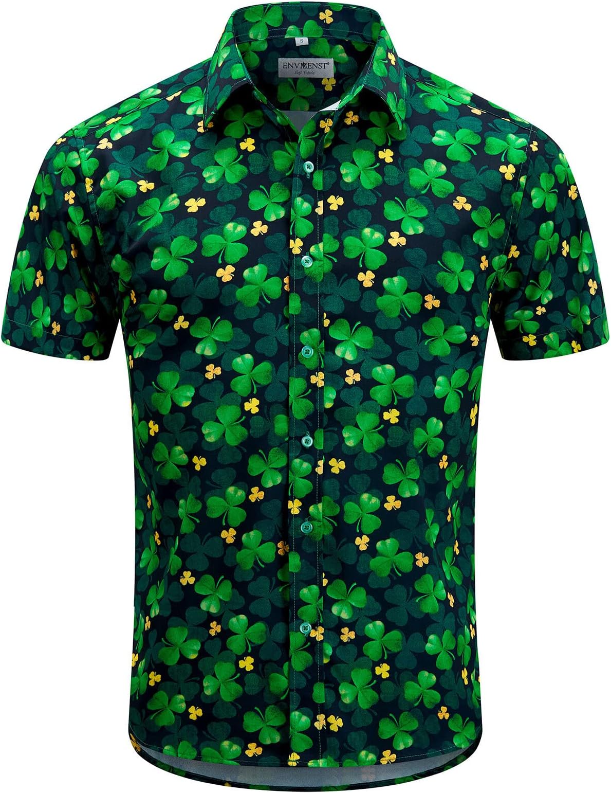 St Patrick’s Day Hawaiian Shirt for Men Irish Clover Printed Casual Short Sleeve Button Up Festive Holiday Party