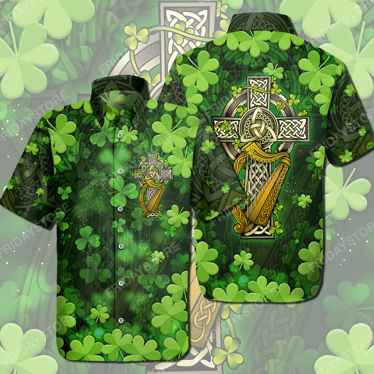 St Patricks Day Hawaiian Shirt Irish The Celtic Cross St Patricks Day Hawaii Tshirt St. Patricks Day Aloha Shirt
