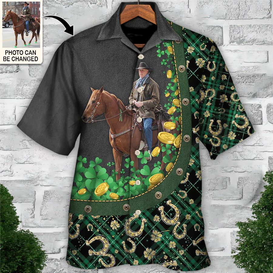 St Patrick’s Day Horse Lover Custom Photo Hawaiian Shirt