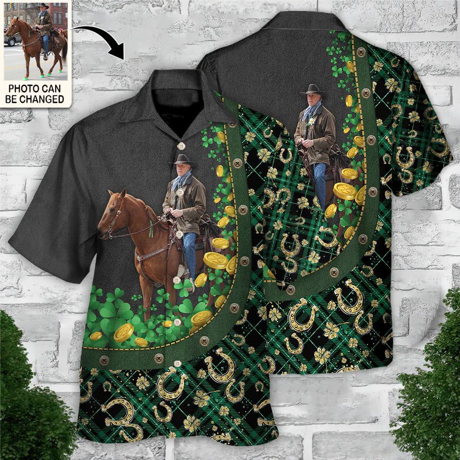 St Patrick’s Day Horse Lover Custom Photo Hawaiian Shirt