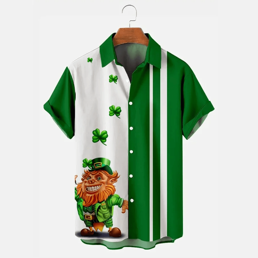 St Patrick’s Day Shamrock Flag Print Men’s Trendy Hawaiian Shirt
