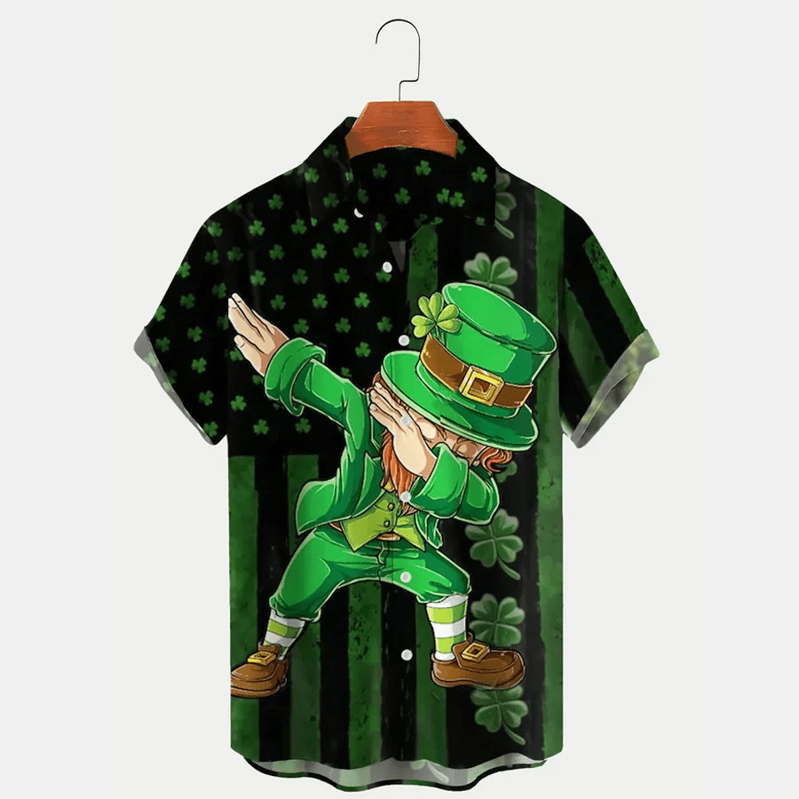St Patrick’s Day Shamrock Flag Print Men’s Trendy Hawaiian Shirt