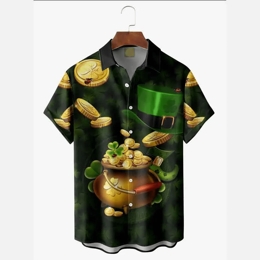 St Patrick’s Day Shamrock Gnome Short Sleeve Hawwaiian Shirt