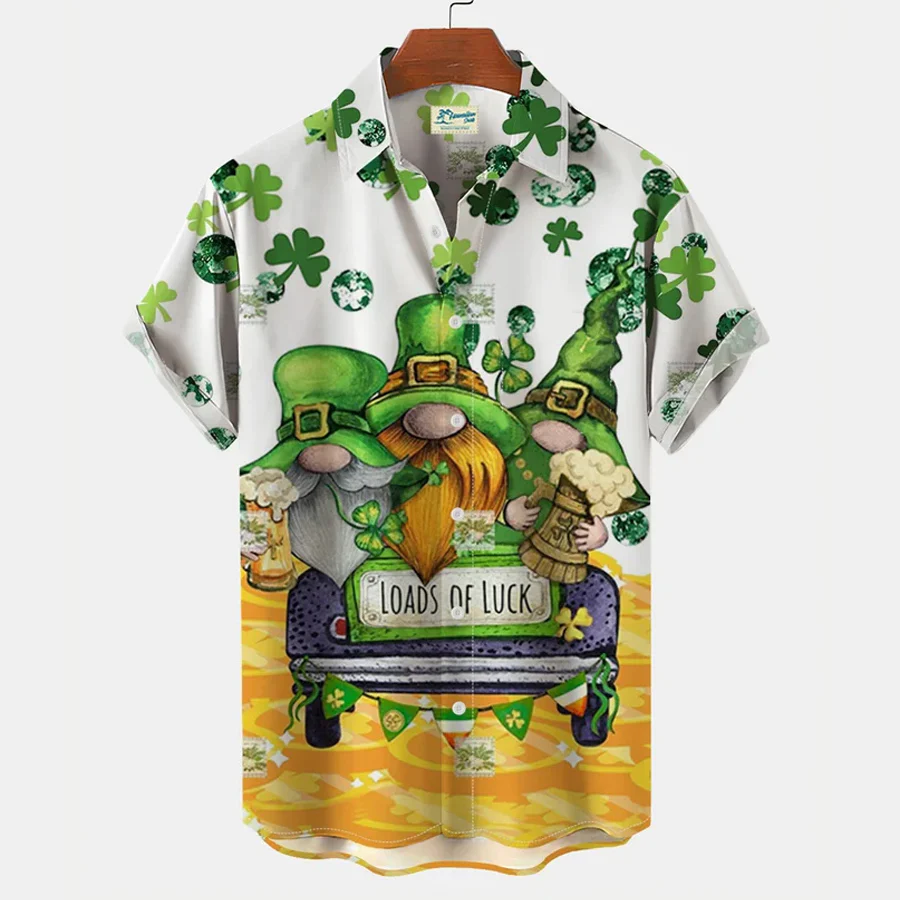 St. Patrick’s Day Cat Print Men’s Trendy Hawaiian Shirt, Trendy Hawaiian Shirt For Men And Women