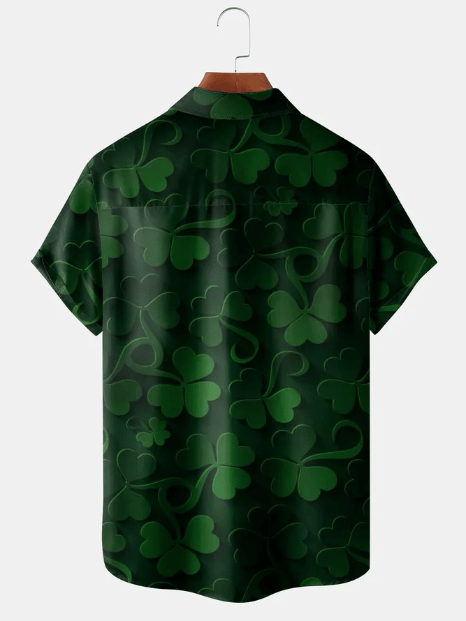 St. Patrick’s Day Chest Pocket Short Sleeve Casual Shirt, St. Patrick’s Day Shamrocks Shirt