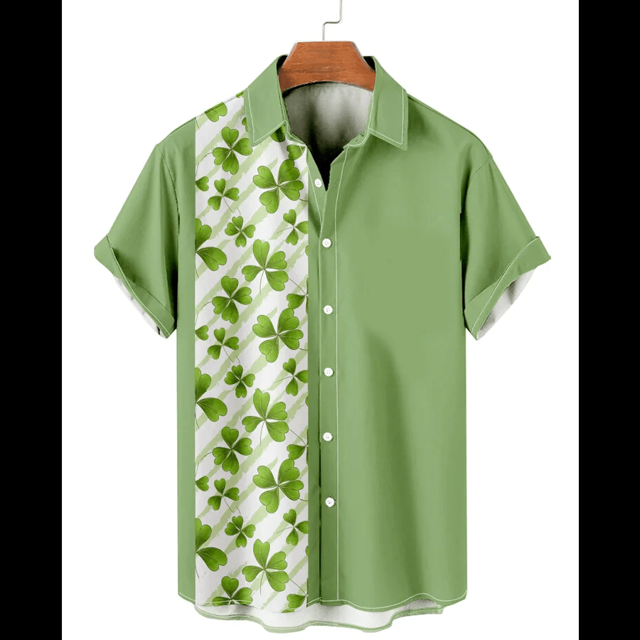 St. Patrick’s Day Clover Rainbow Casual Men’s Large Short Sleeve Shirt