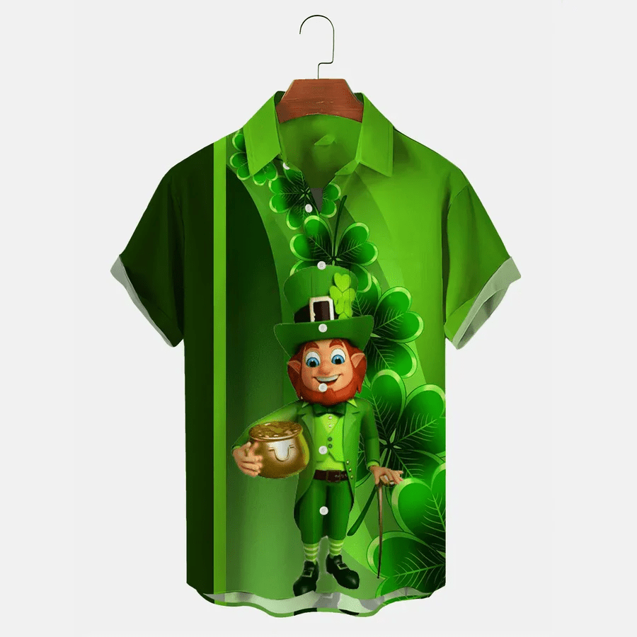 St. Patrick’s Day Shamrock Men’s Trendy Hawaiian Shirts, Saint Patrick Men’s Hawaiian Short Sleeve Shirt