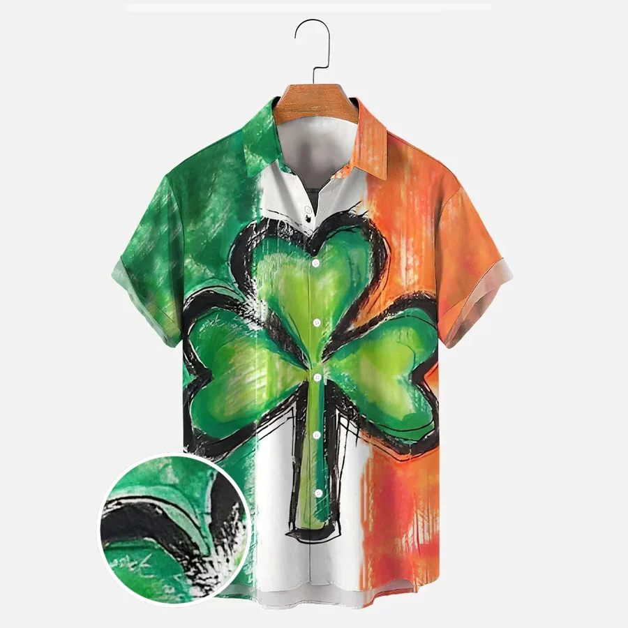 St. Patrick’s Day Shamrock Men’s Trendy Hawaiian Shirts, Saint Patrick Men’s Hawaiian Short Sleeve Shirt