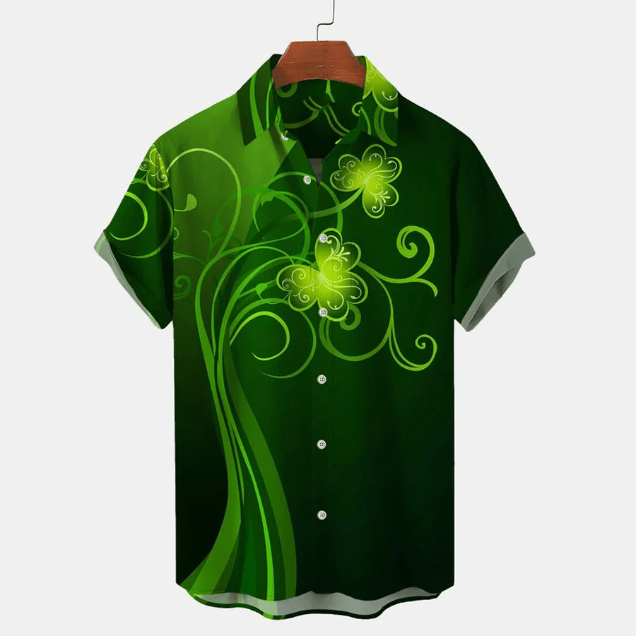 St. Patrick’s Day Short Sleeve Casual Shirt, Shamrock Shirt, Irish Trendy Hawaiian Shirt