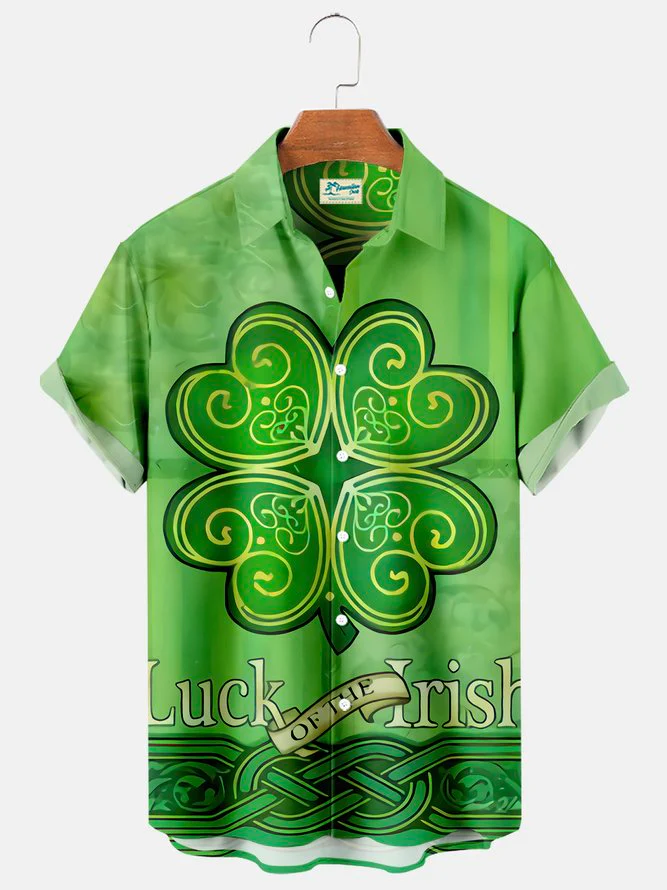 St. Patrick’s Day Short Sleeve Casual Shirt, Shamrock Shirt, Irish Trendy Hawaiian Shirt
