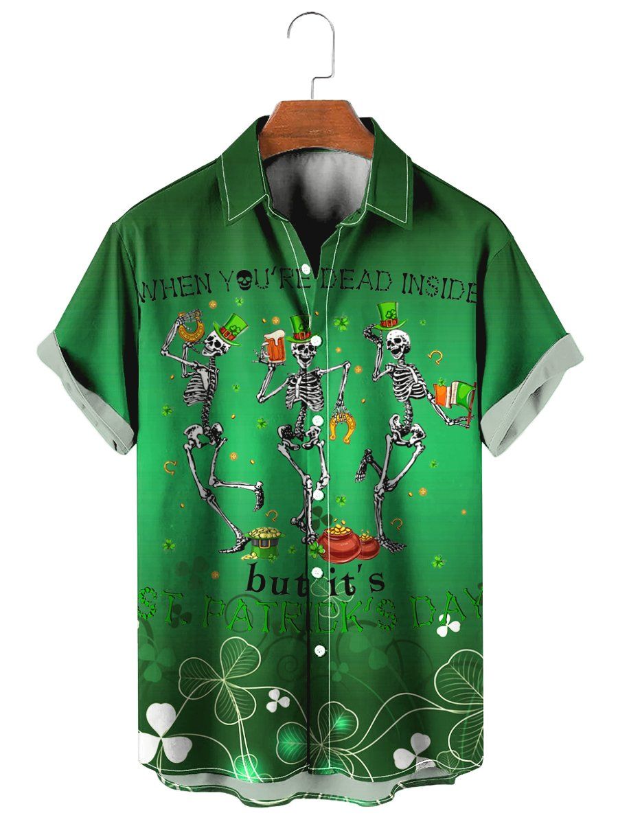 St. Patrick’s Day Skeleton Print Short Sleeve Shirt