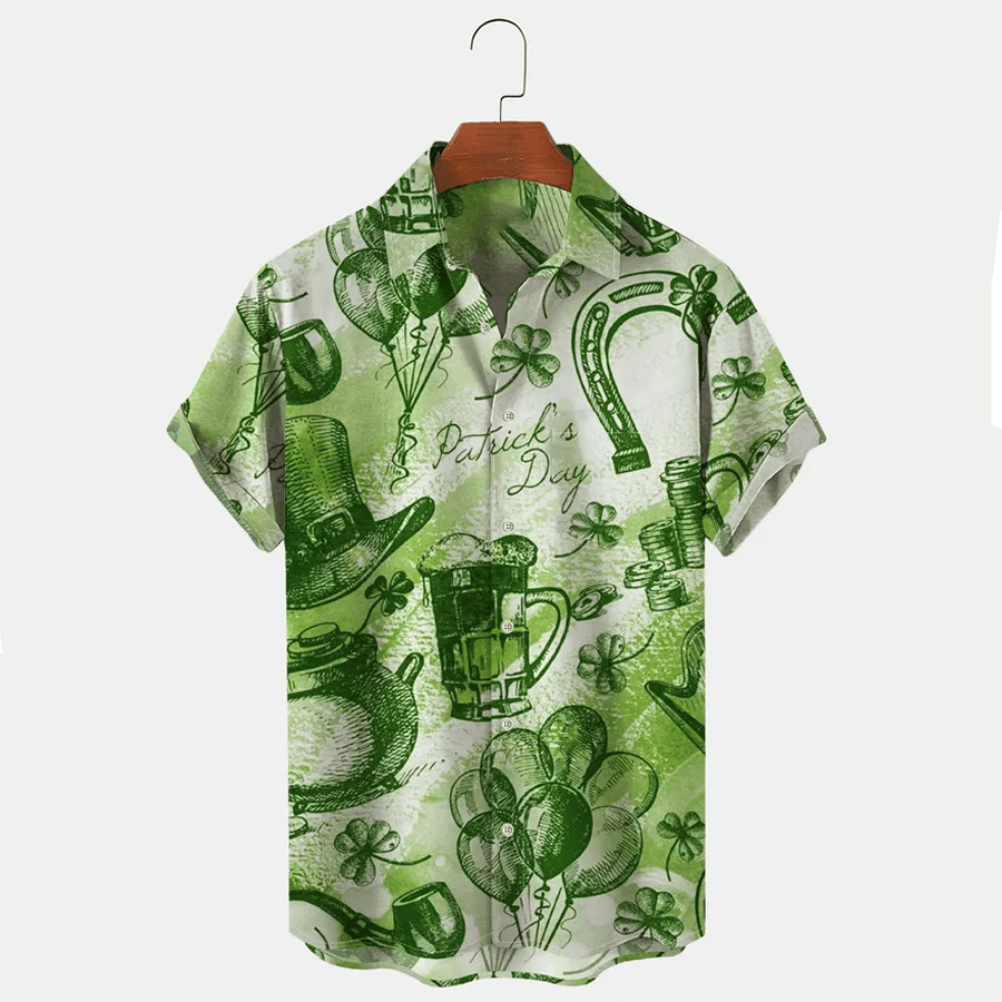 St. Patrick’s Men’s Trendy Hawaiian Shirts Clover Oversized Stretch Easy Care Aloha Shirts, St. Patrick’s Day Gifts