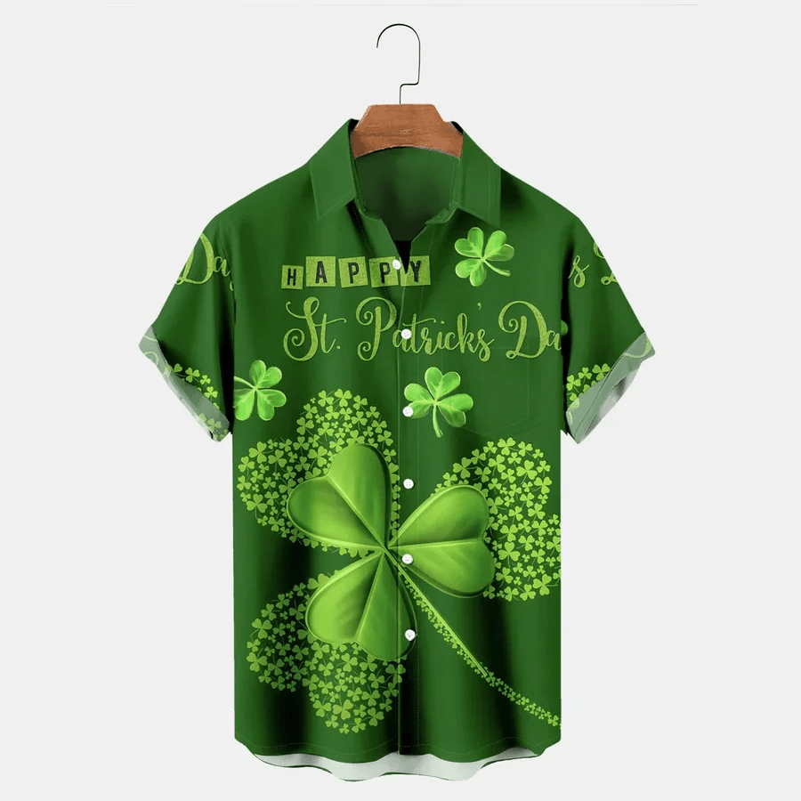 St. Patrick’s Men’s Trendy Hawaiian Shirts Clover Oversized Stretch Easy Care Aloha Shirts, St. Patrick’s Day Gifts
