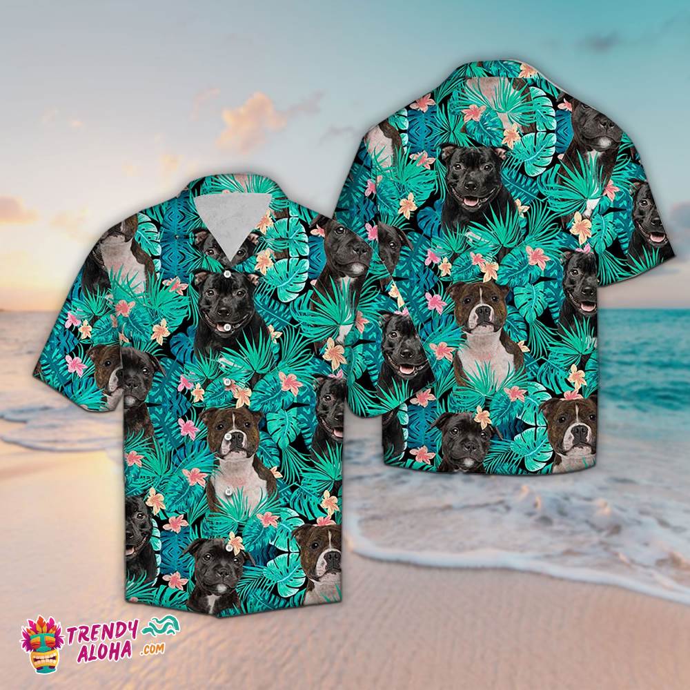 Staffordshire Bull Dog Tropical Hawaiian Aloha Beach Shirt