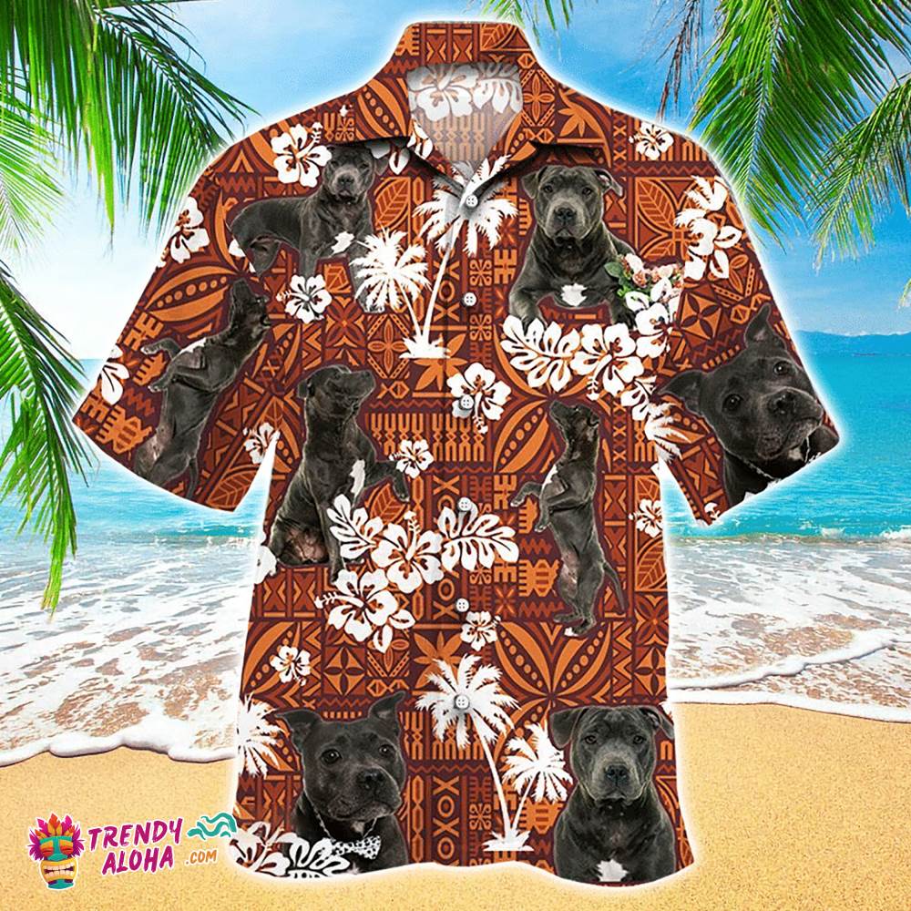 Staffordshire Bull Hawaiian Shirt Red Pattern Hawaiian Aloha Beach Shirt