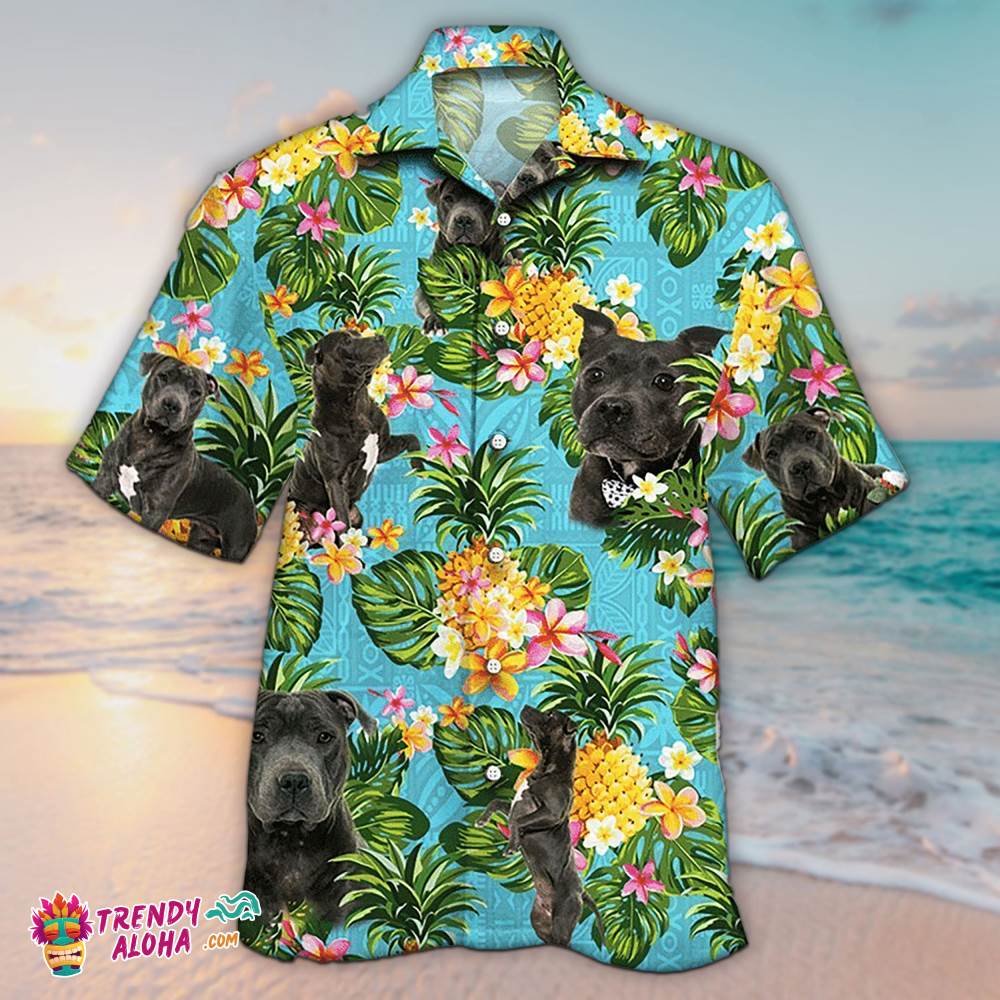 Staffordshire Bull Hawaiian Shirt Tropical Dog, Aloha Hawaiian Shirts