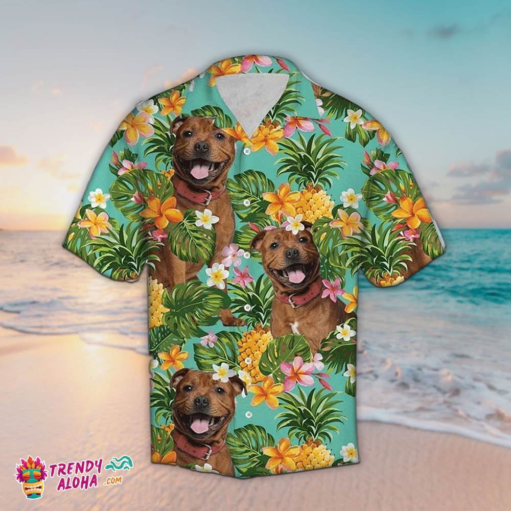 Staffordshire Bull Pineapple Dog Hawaiian Aloha Beach Shirt
