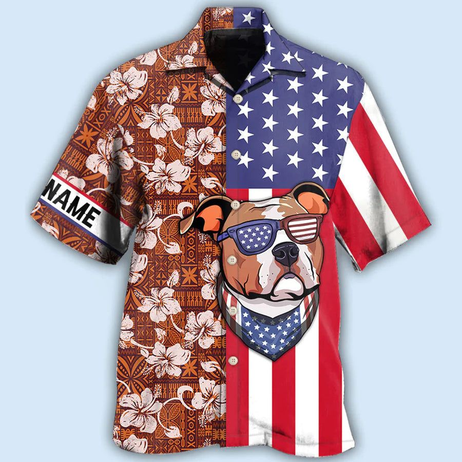 Staffordshire Bull Terrier Dog America Tropical Floral Personalized Hawaiian Shirt