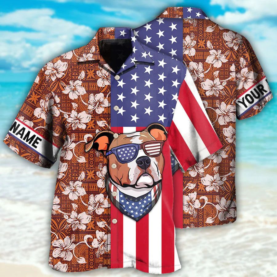 Staffordshire Bull Terrier Dog America Tropical Floral Personalized Hawaiian Shirt Staffordshire Bull Terrier Dog America Tropical Floral Personalized Hawaiian Shirt