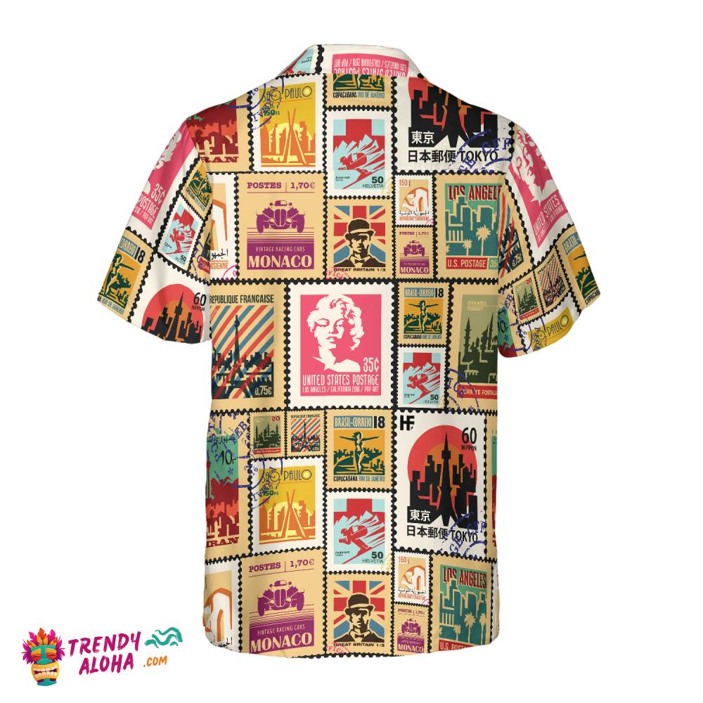 Stamps Cities World Vintage Travel Hawaiian Shirt