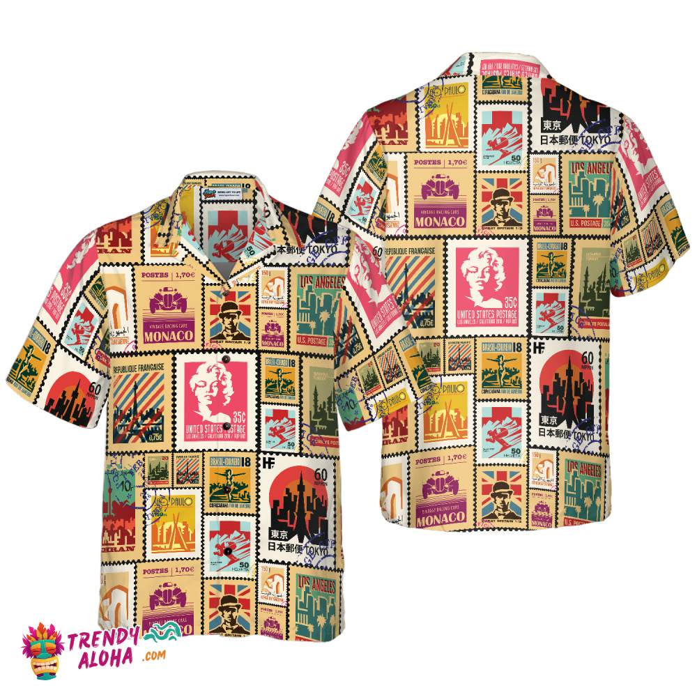 Stamps Cities World Vintage Travel Hawaiian Shirt Stamps Cities World Vintage Travel Hawaiian Shirt