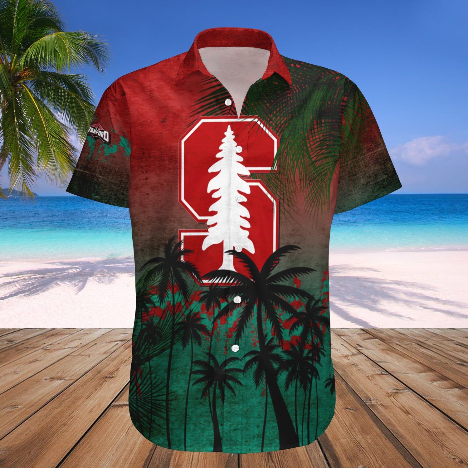 Stanford Cardinal Hawaii Shirt Coconut Tree Tropical Grunge – NCAA
