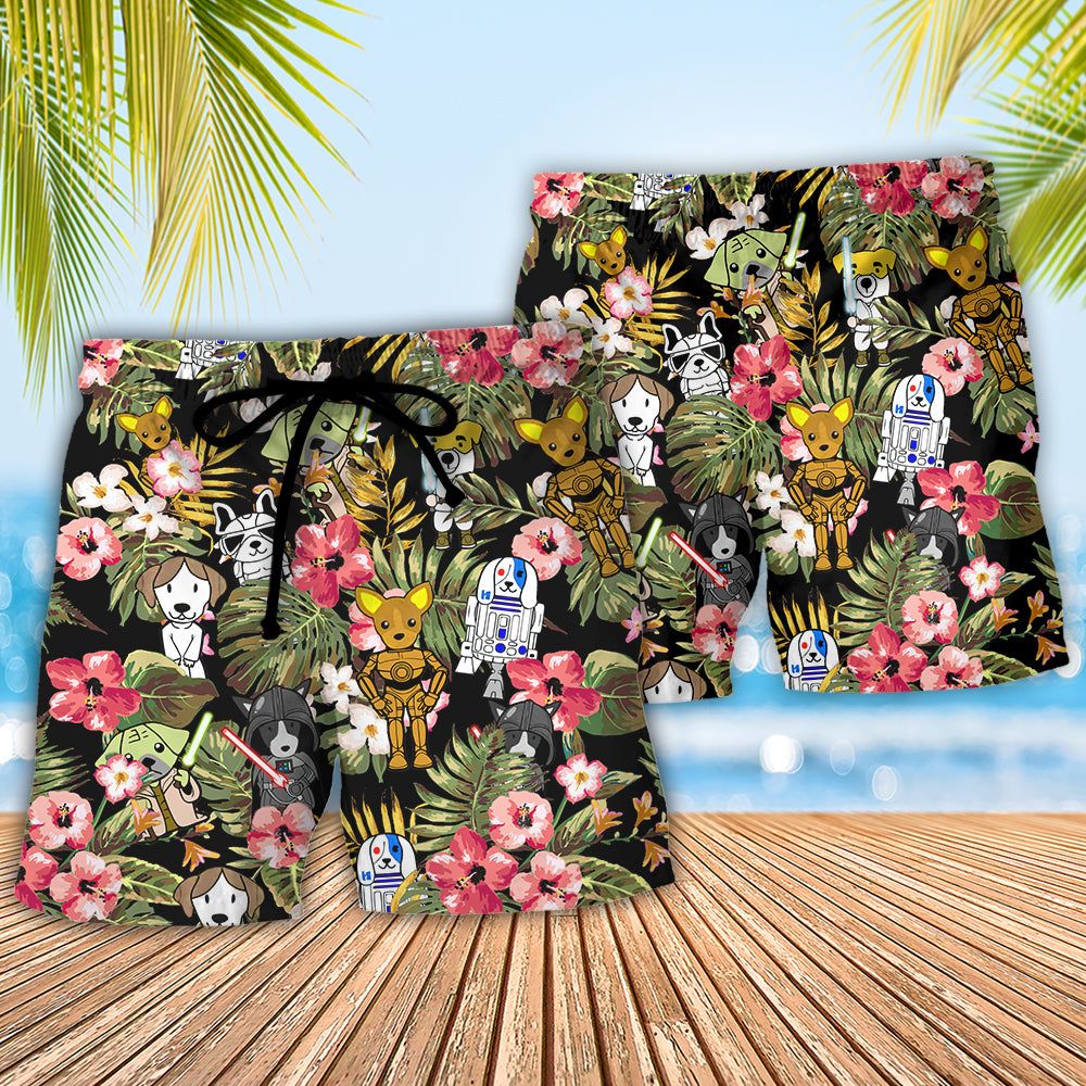 Star Dogs Tropical Trendy Aloha Hawaiian Beach Shorts