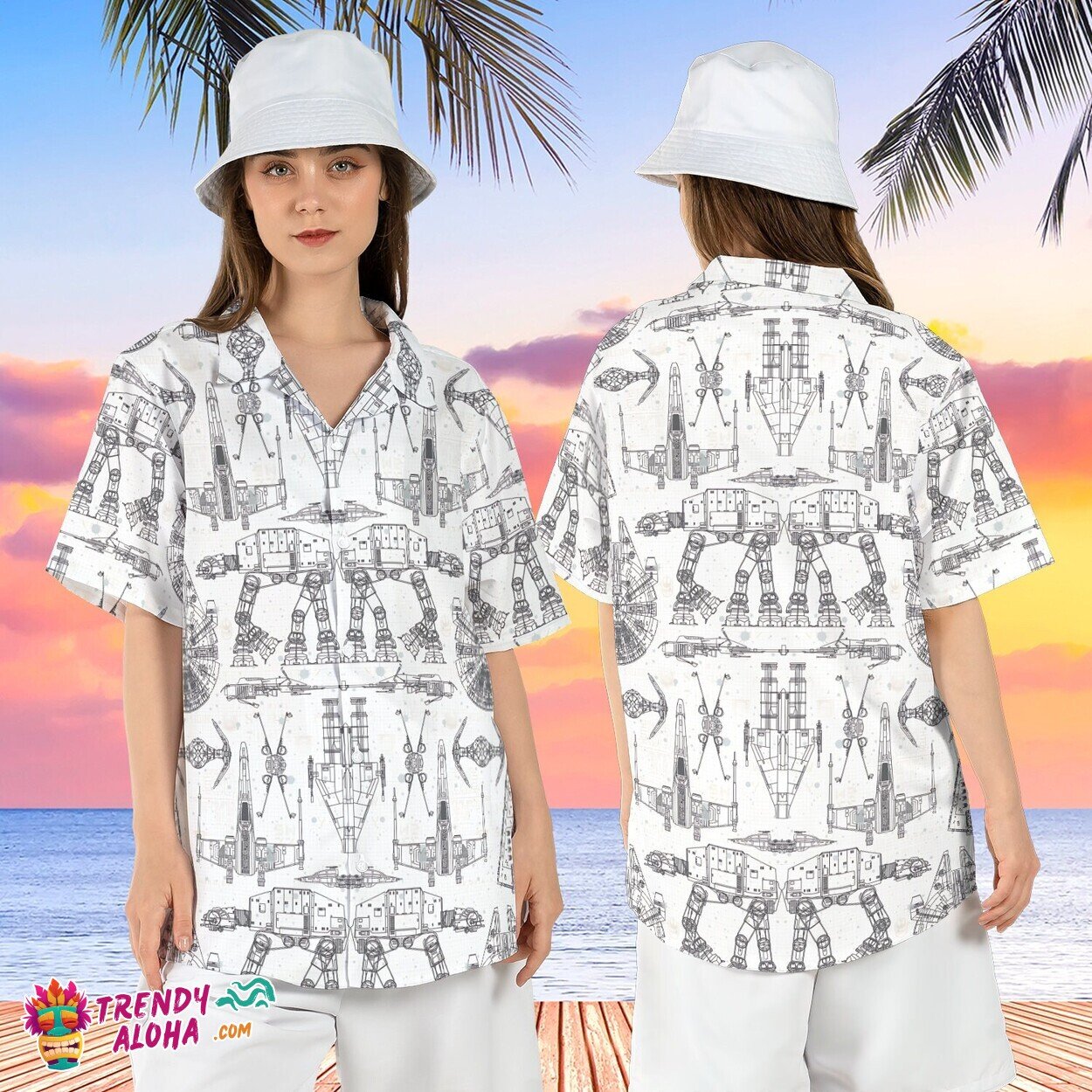 Star Wars AT AT Walker Galaxy Edge Droid Beach Aloha Shirt