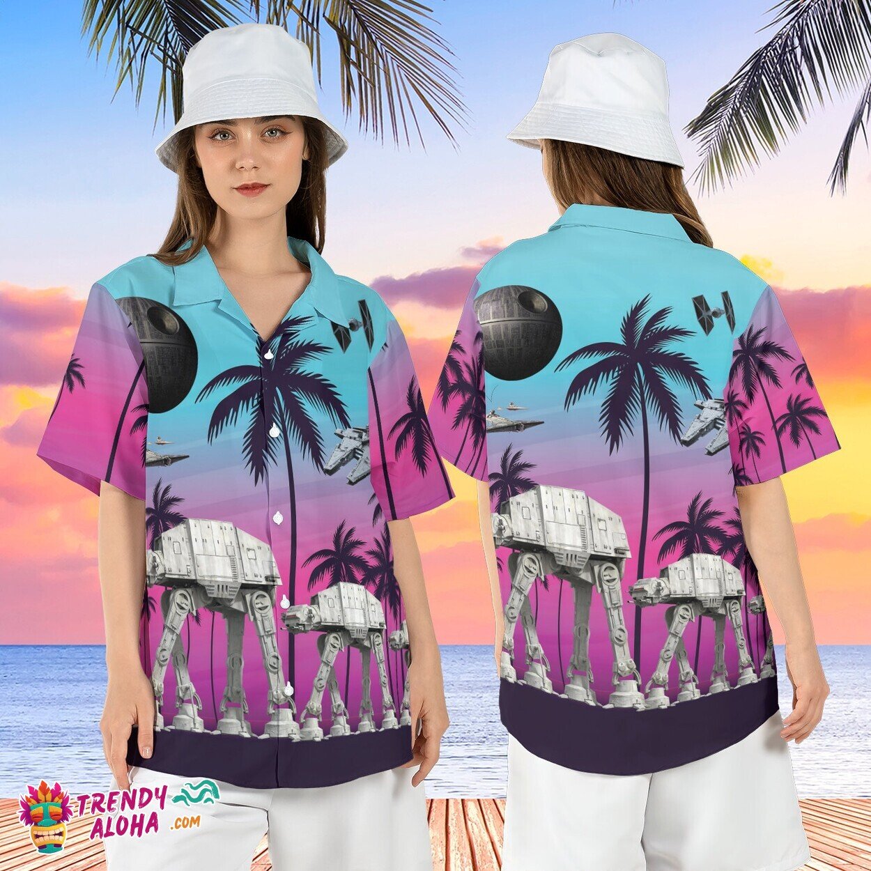 Star Wars At At Walker Palm Tree Galaxy’s Edge Aloha Shirt Men