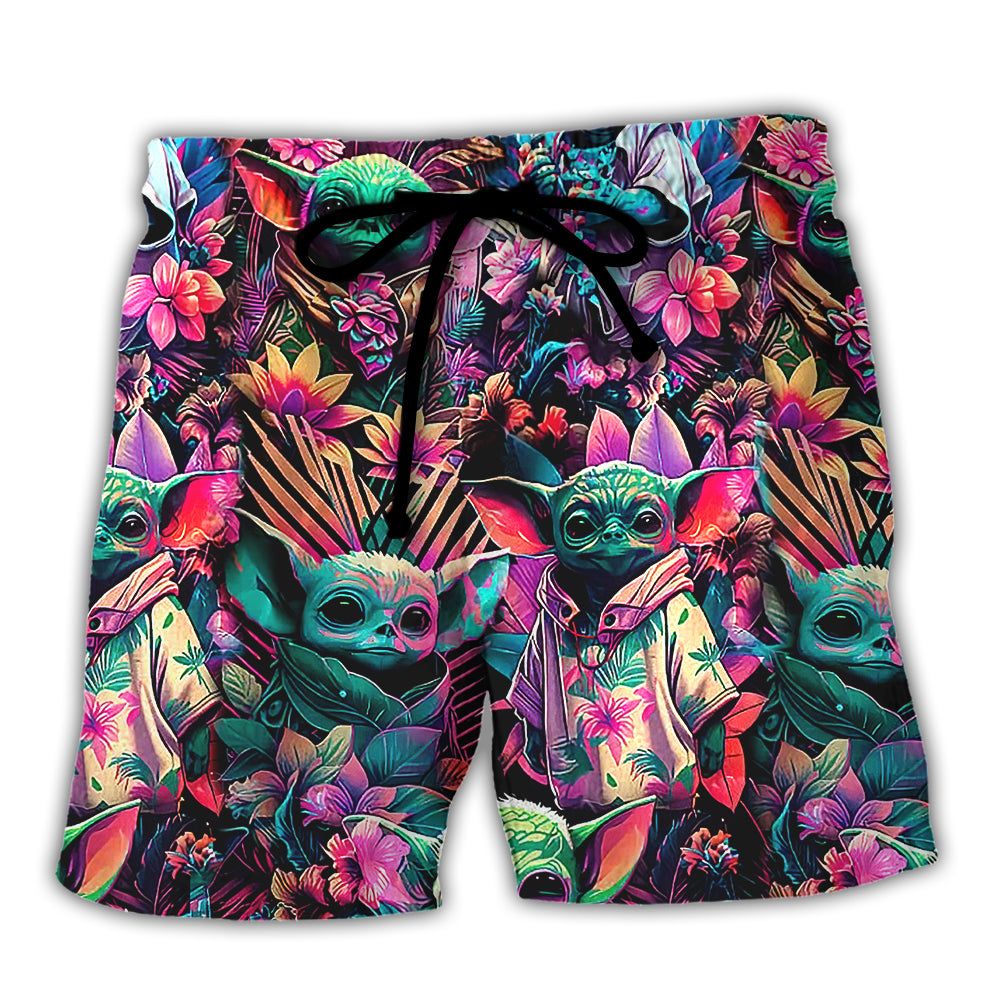 Star Wars Baby Yoda Synthwave Cool Trendy Aloha Hawaiian Beach Shorts Star Wars Baby Yoda Synthwave Cool Trendy Aloha Hawaiian Beach Shorts